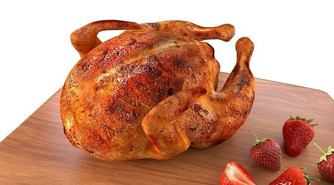 Food Roast Chicken Strawberries Chopping Board 3D Model 3D model 3
