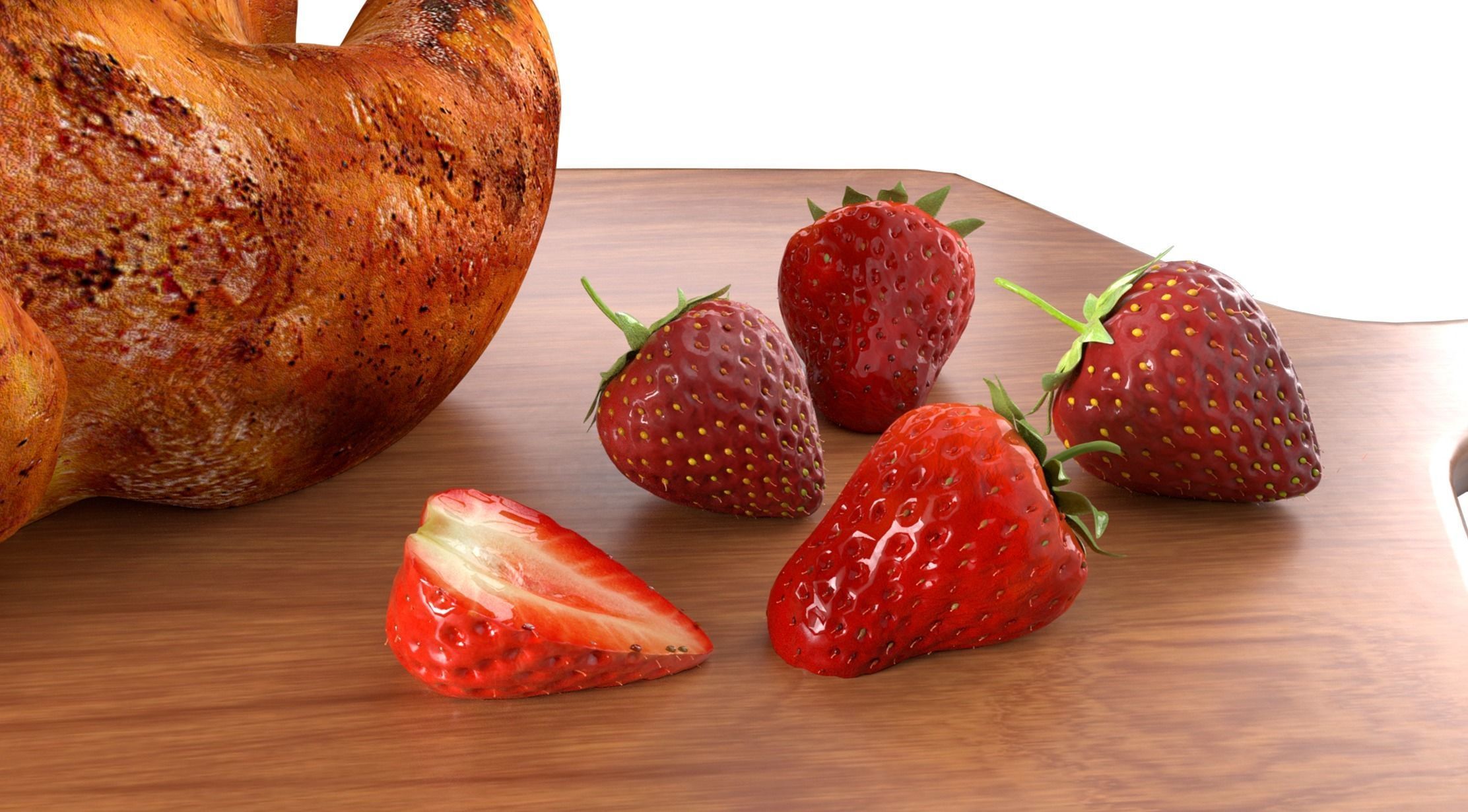 Food Roast Chicken Strawberries Chopping Board 3D Model 3D model_3