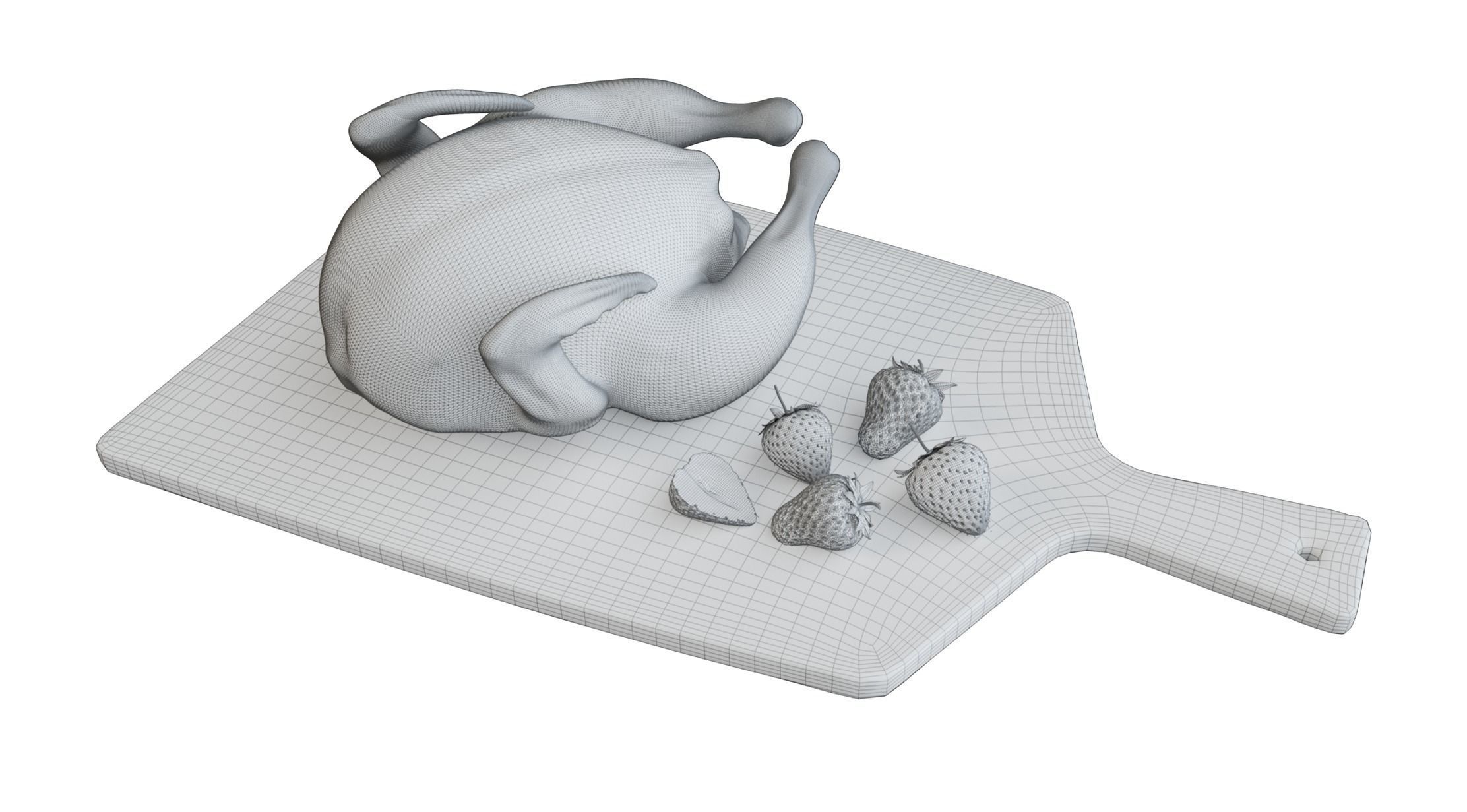 Food Roast Chicken Strawberries Chopping Board 3D Model 3D model_9