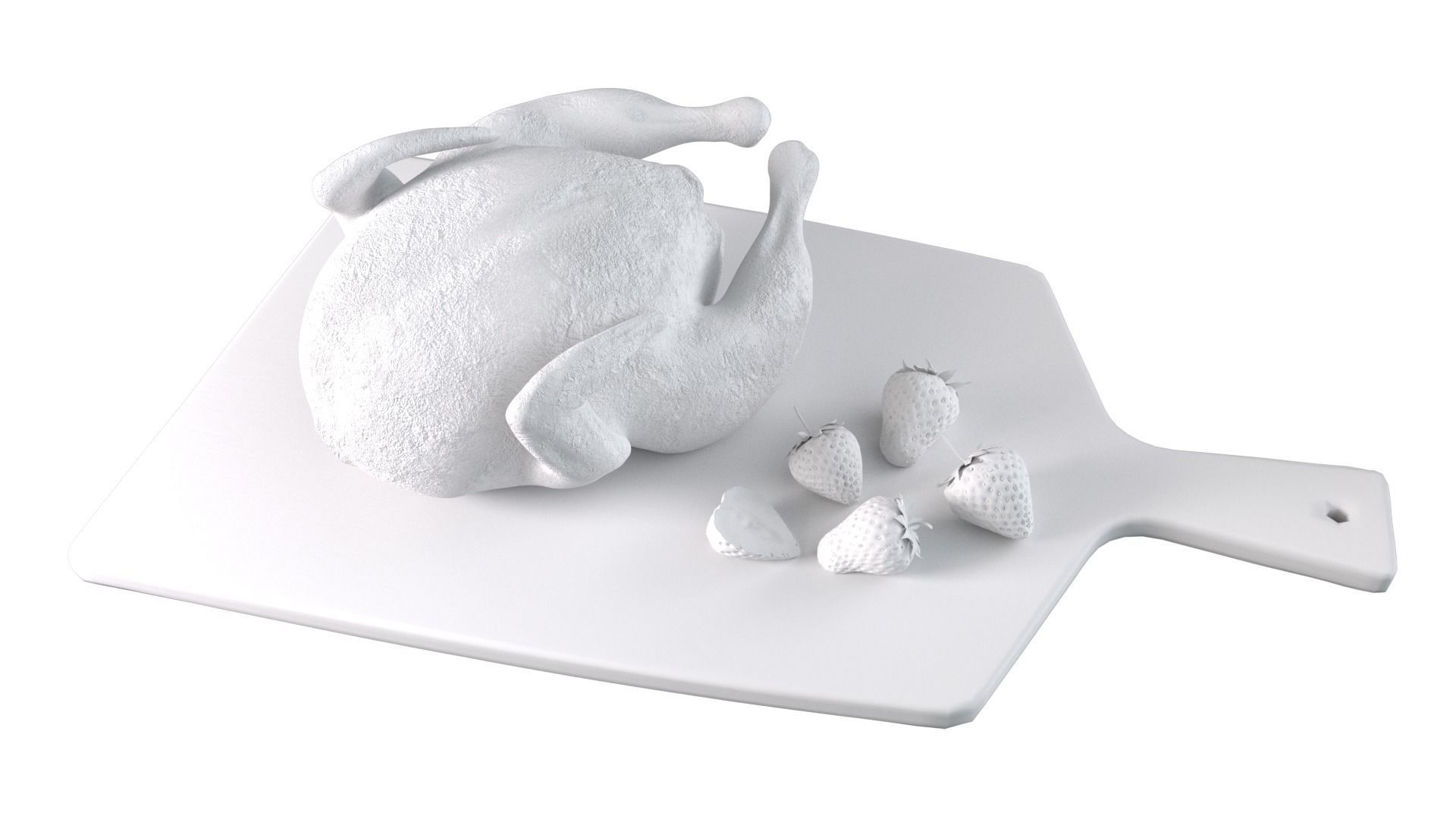 Food Roast Chicken Strawberries Chopping Board 3D Model 3D model_8