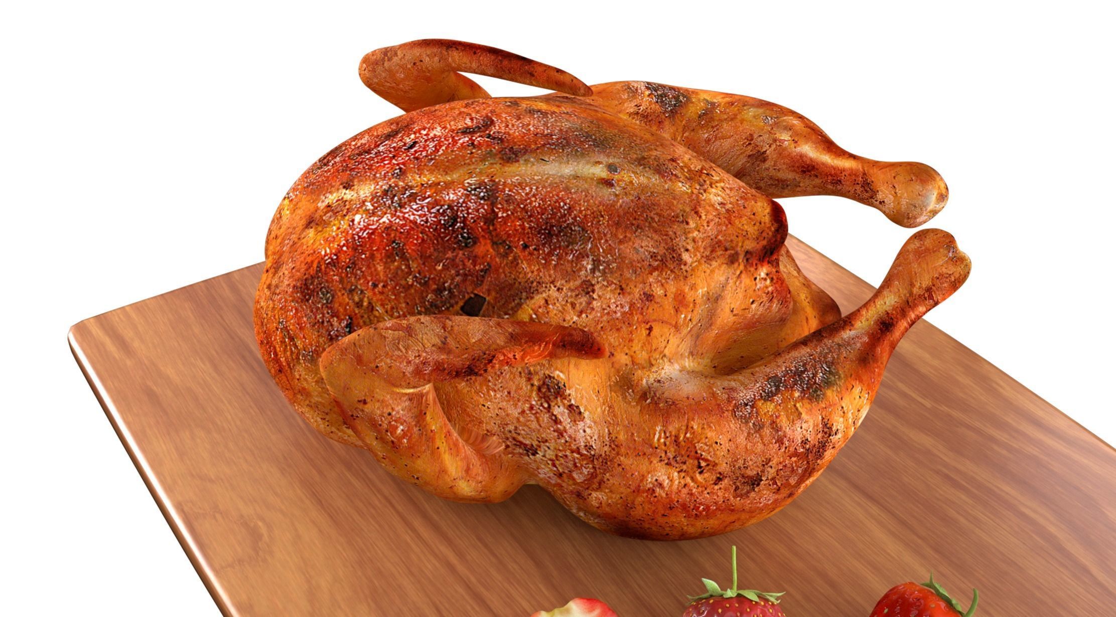 Food Roast Chicken Strawberries Chopping Board 3D Model 3D model_5