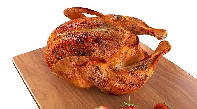 Food Roast Chicken Strawberries Chopping Board 3D Model 3D model 6