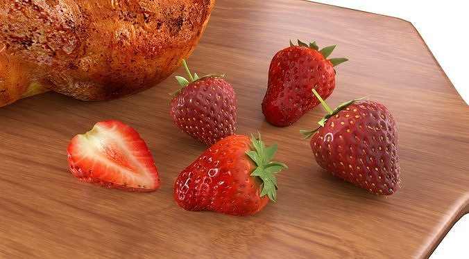 Food Roast Chicken Strawberries Chopping Board 3D Model 3D model 2