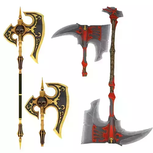 2 Battle Axes Collection All PBR Unity UE Textures Included Low-poly 3D model