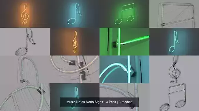 Music Notes Neon Signs - 3 Pack