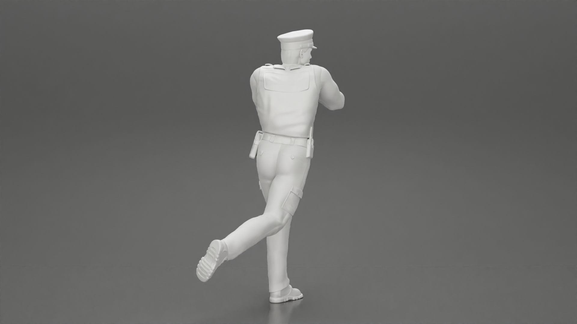 Police Officer running Chasing Criminal On Roadway holding a gun 3D print model_9