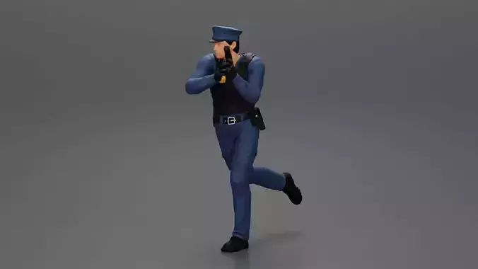 Police Officer running Chasing Criminal On Roadway holding a gun