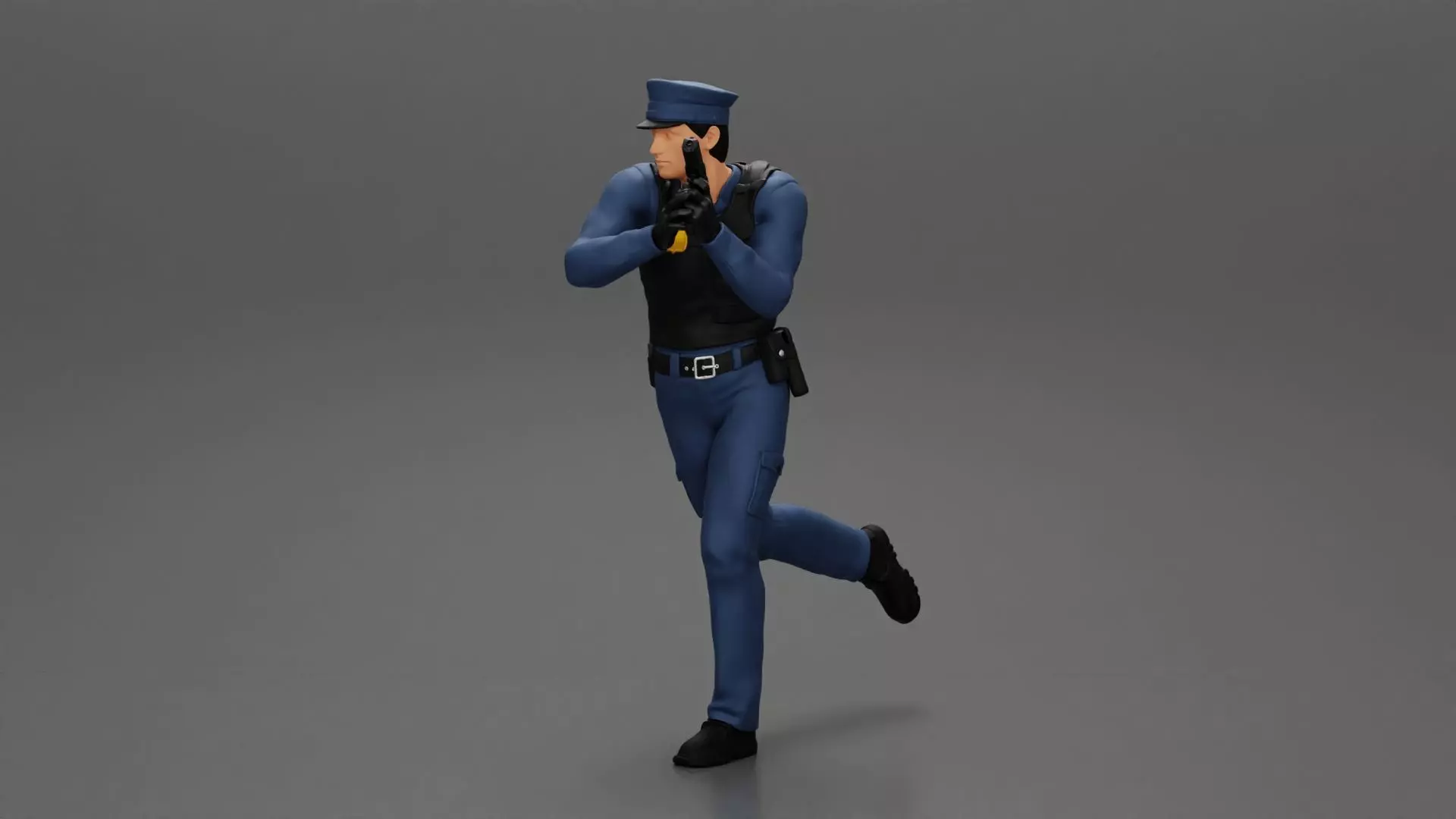 Police Officer running Chasing Criminal On Roadway holding a gun 3D print model_0