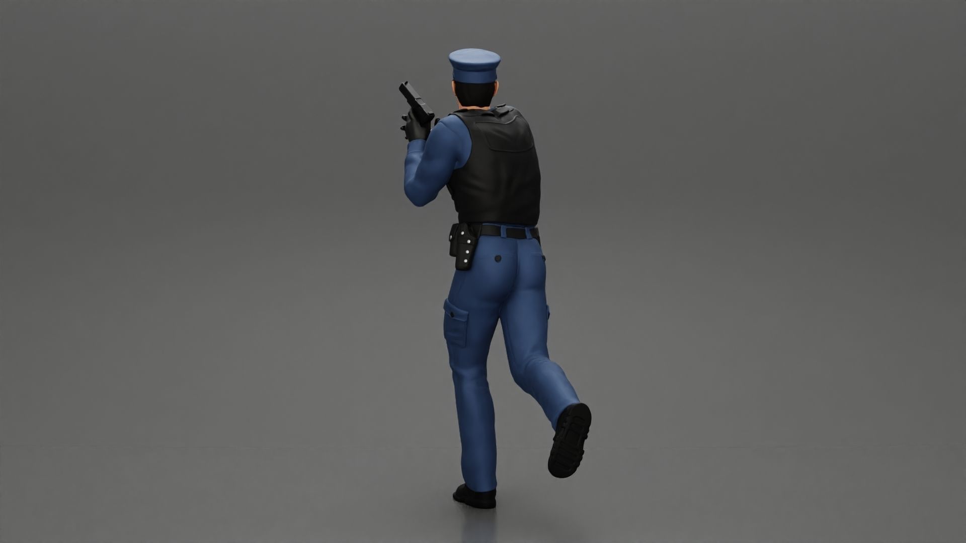 Police Officer running Chasing Criminal On Roadway holding a gun 3D print model_4