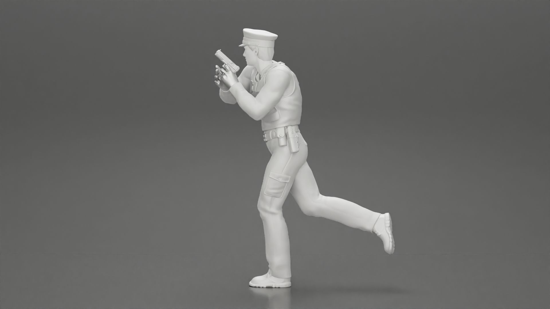 Police Officer running Chasing Criminal On Roadway holding a gun 3D print model_11