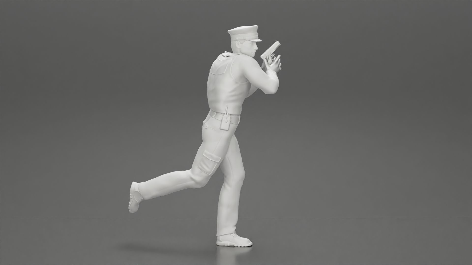 Police Officer running Chasing Criminal On Roadway holding a gun 3D print model_8