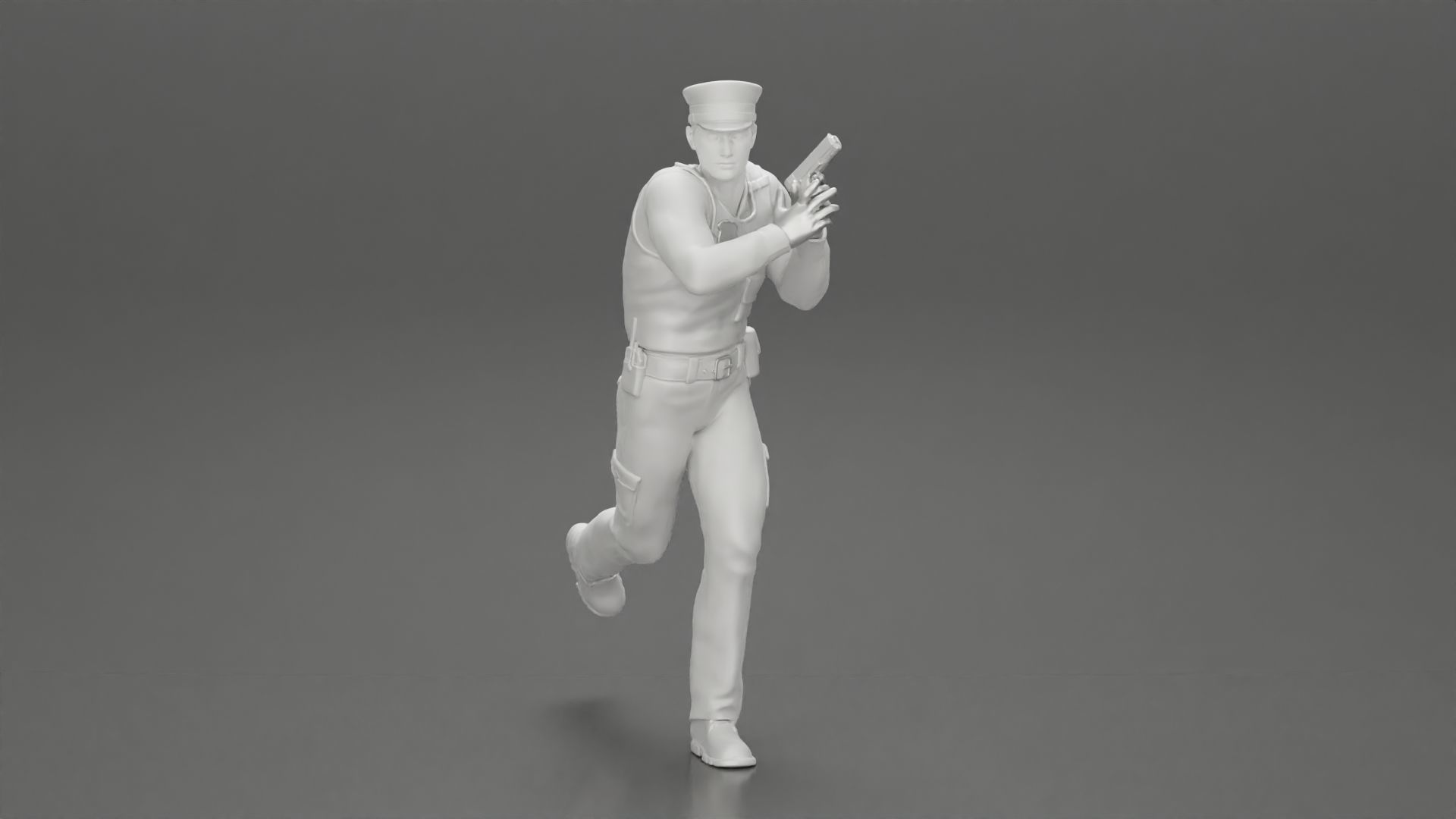 Police Officer running Chasing Criminal On Roadway holding a gun 3D print model_7