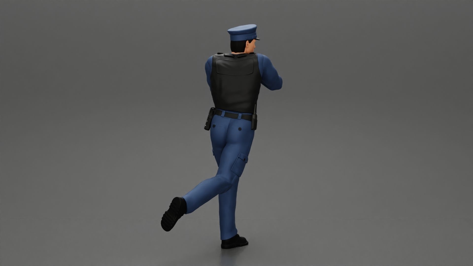 Police Officer running Chasing Criminal On Roadway holding a gun 3D print model_3