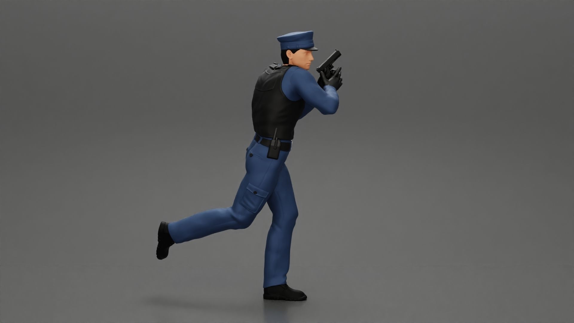 Police Officer running Chasing Criminal On Roadway holding a gun 3D print model_2