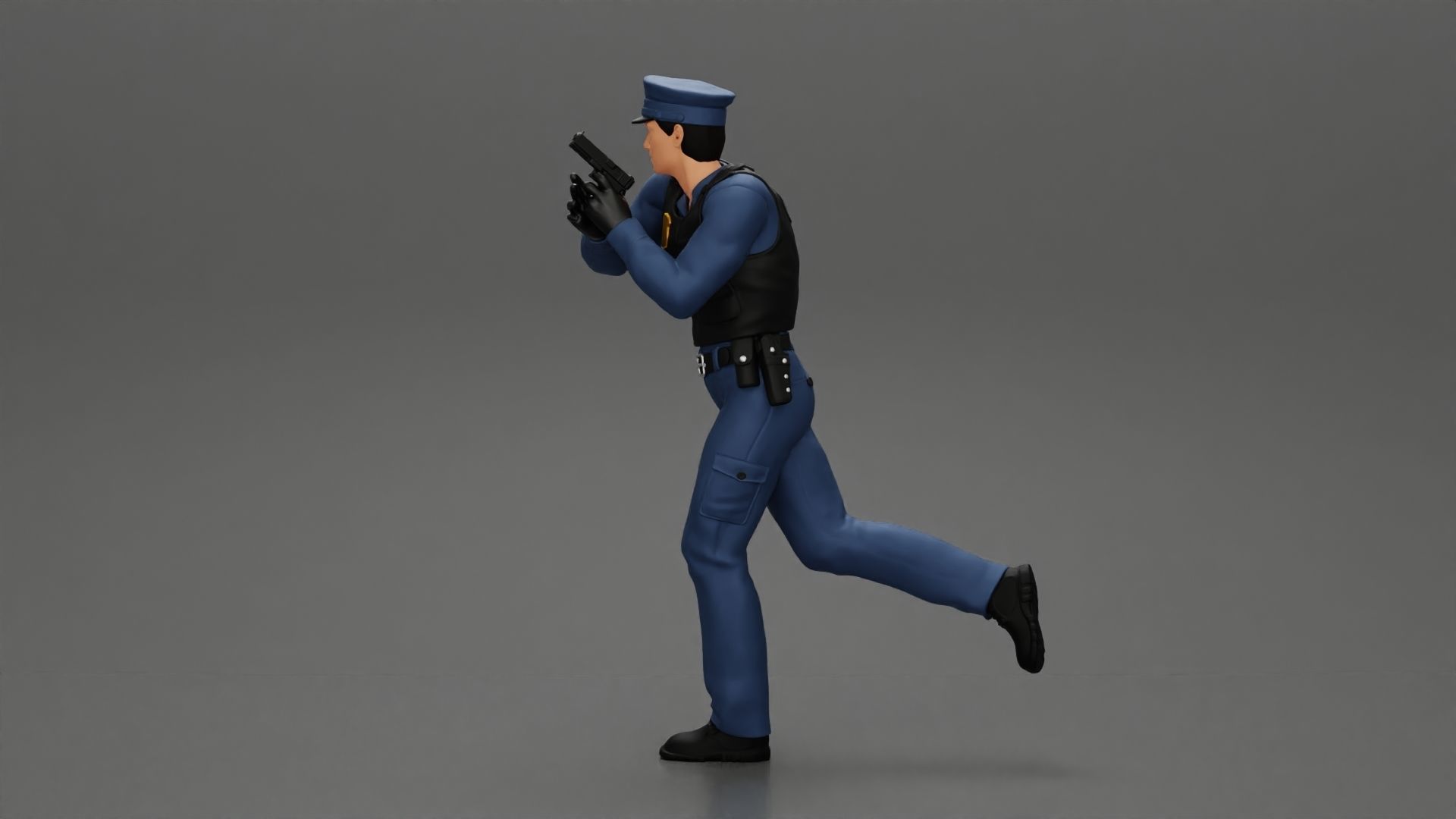 Police Officer running Chasing Criminal On Roadway holding a gun 3D print model_5