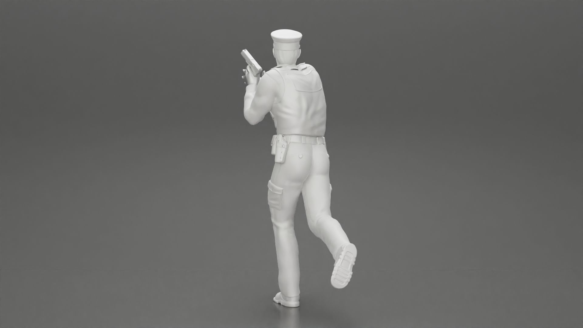 Police Officer running Chasing Criminal On Roadway holding a gun 3D print model_10