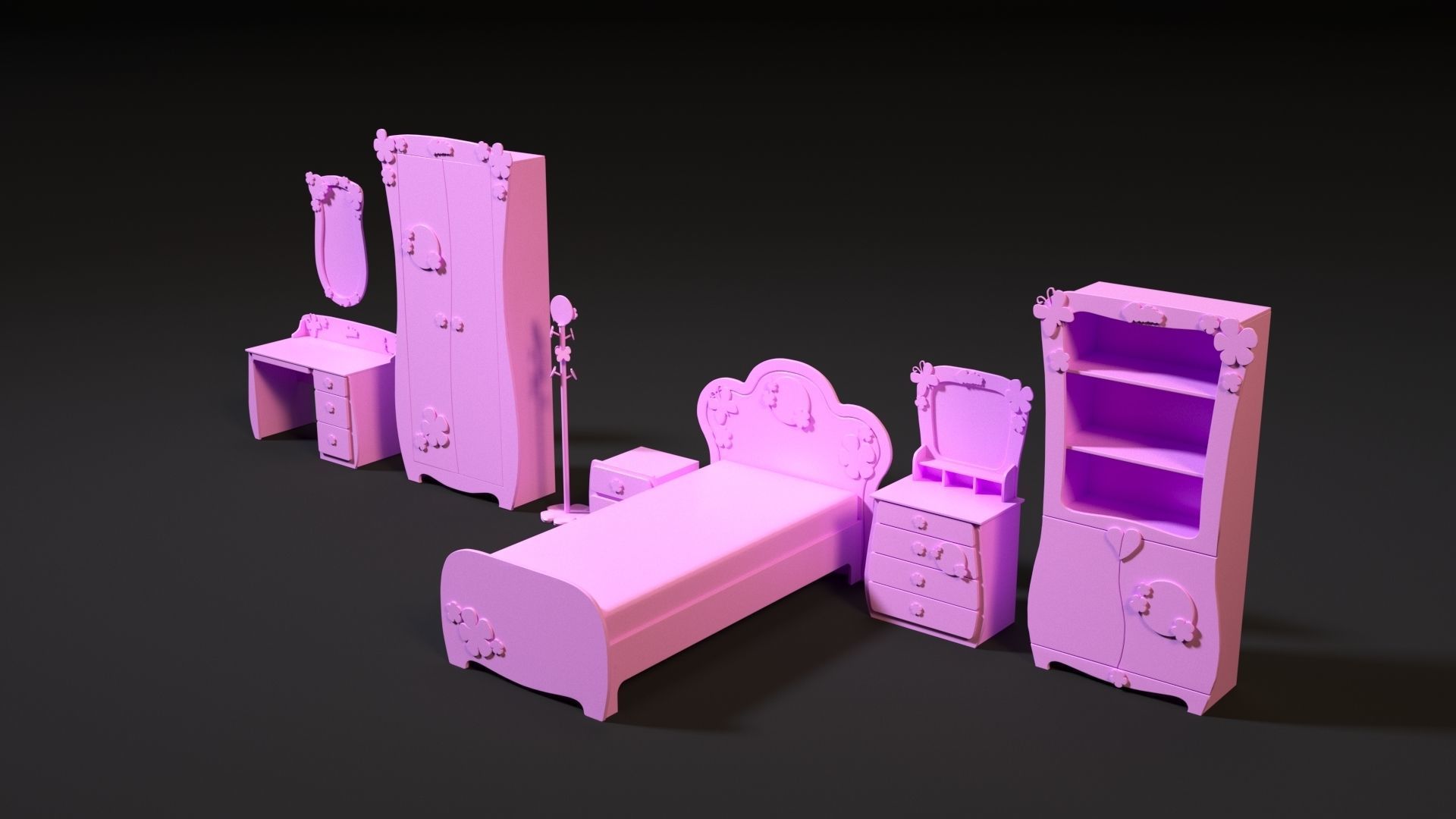 Furniture set for barbie dolls 3D print model_1