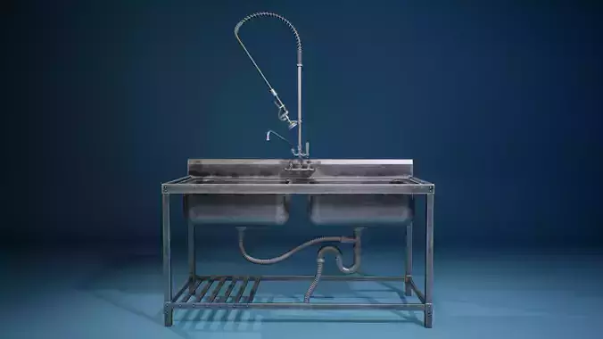 Game-ready PBR Commercial Steel Kitchen Sink
