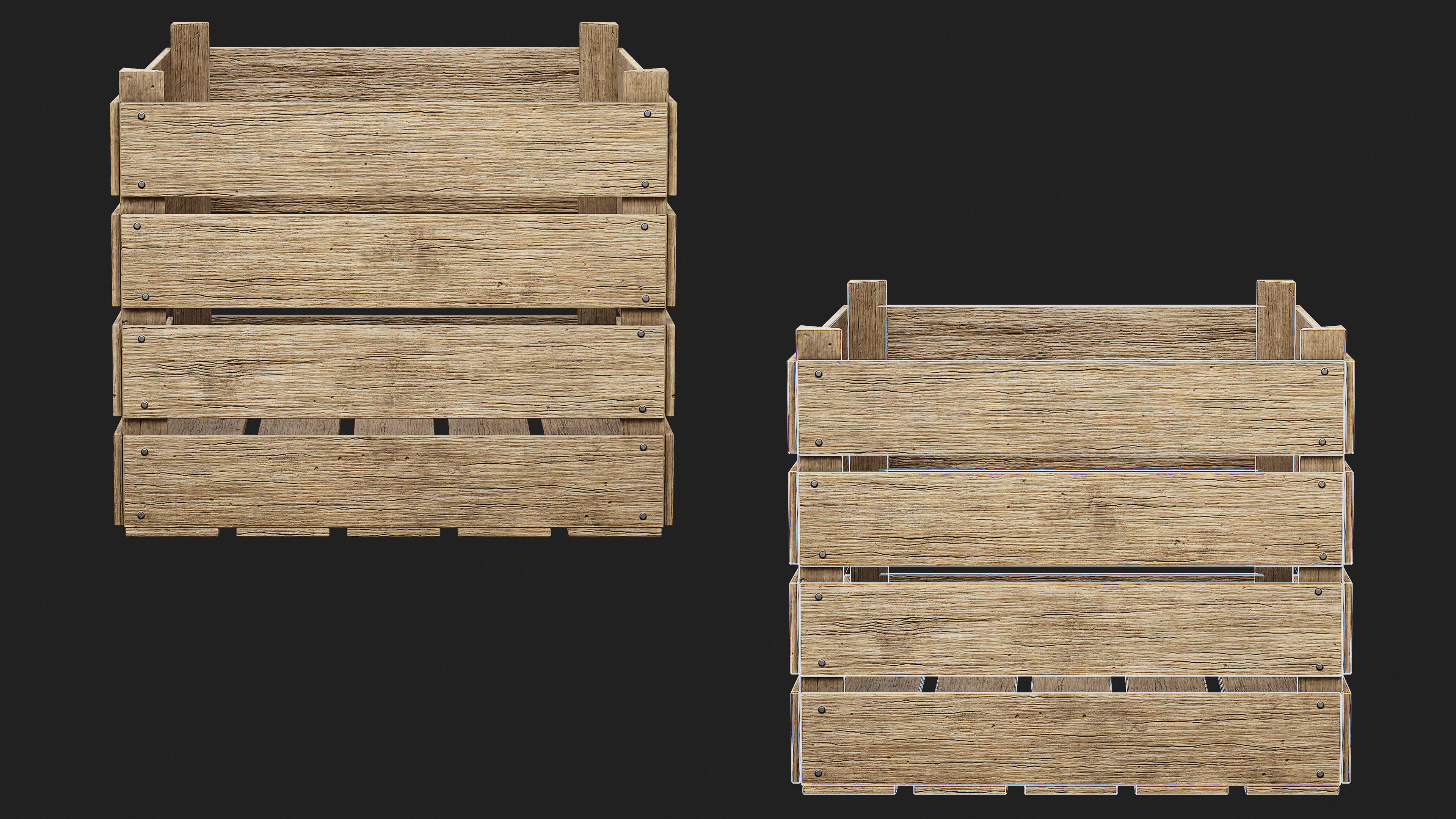 Wooden and Plastic Boxes Low-poly 3D model_5