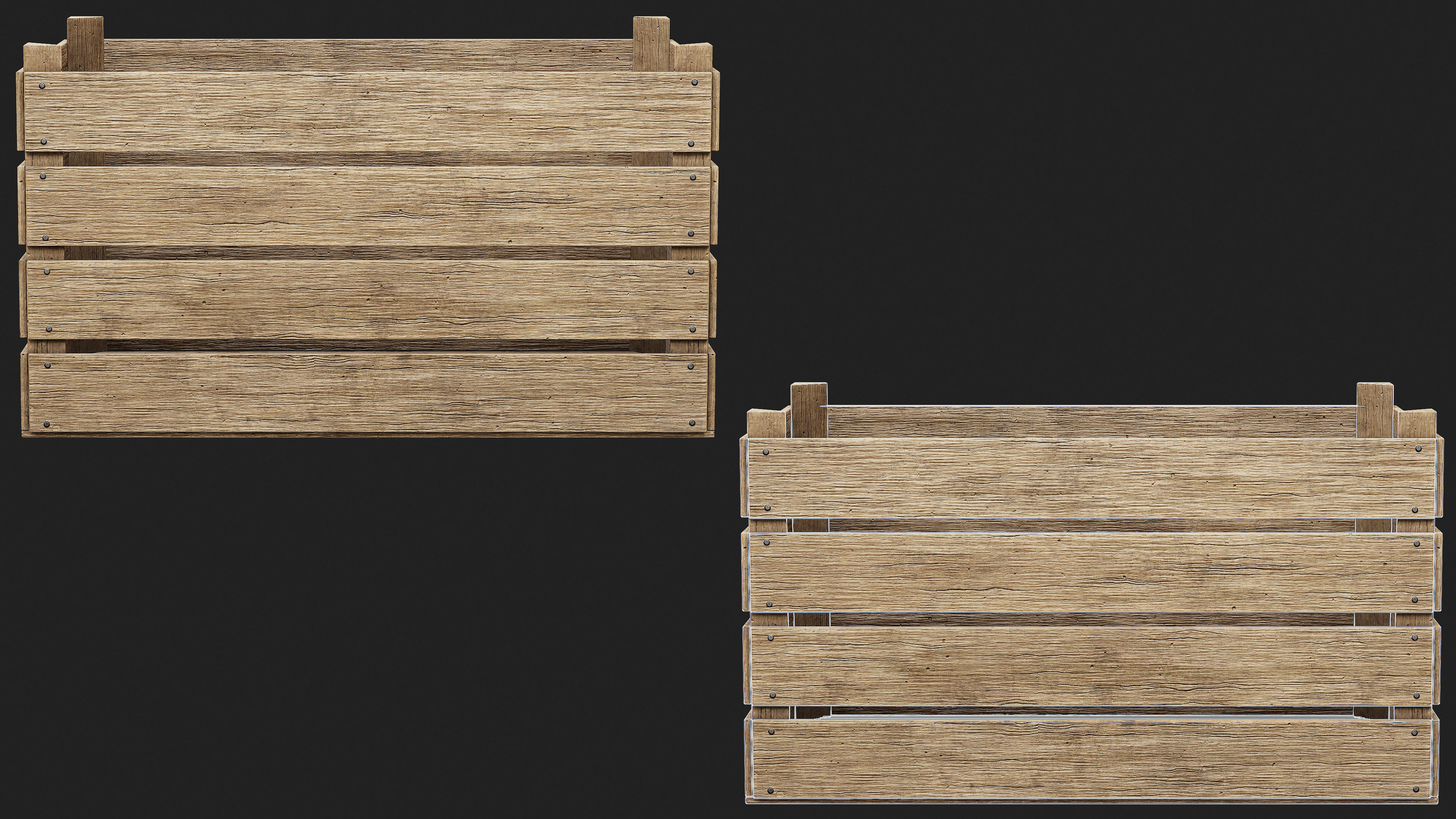 Wooden and Plastic Boxes Low-poly 3D model_4