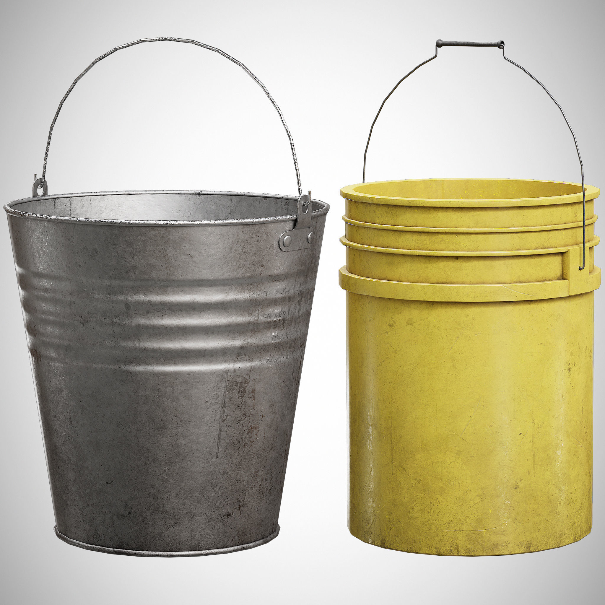 Metal and Plastic Buckets Low-poly 3D model_2