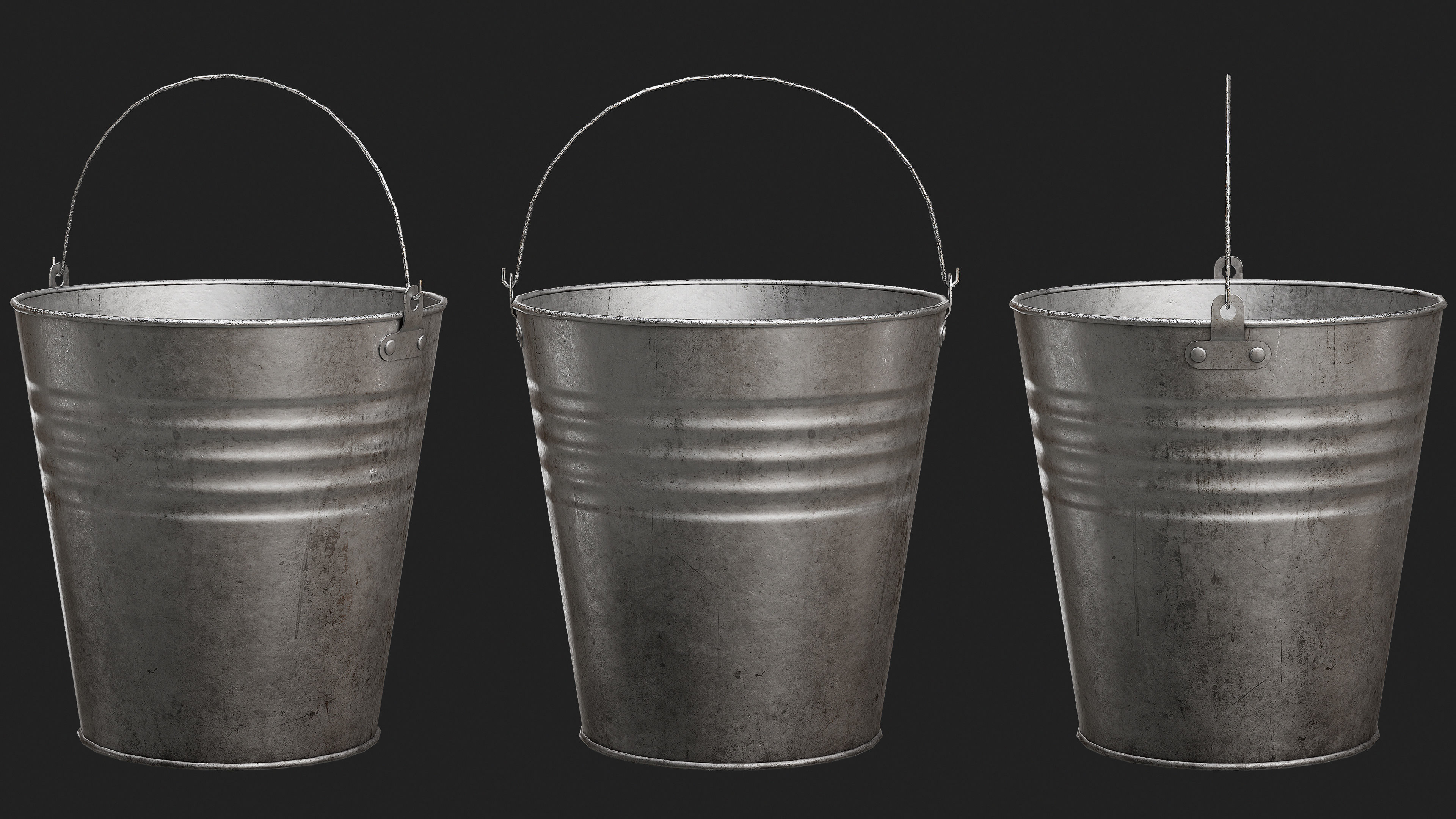 Metal and Plastic Buckets Low-poly 3D model_3