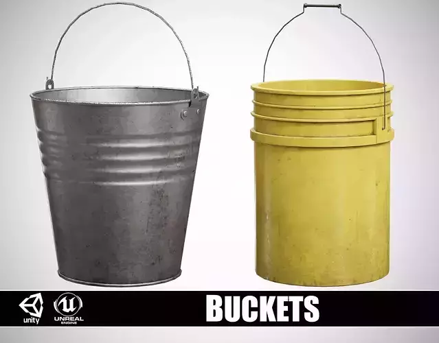 Metal and Plastic Buckets Low-poly 3D model