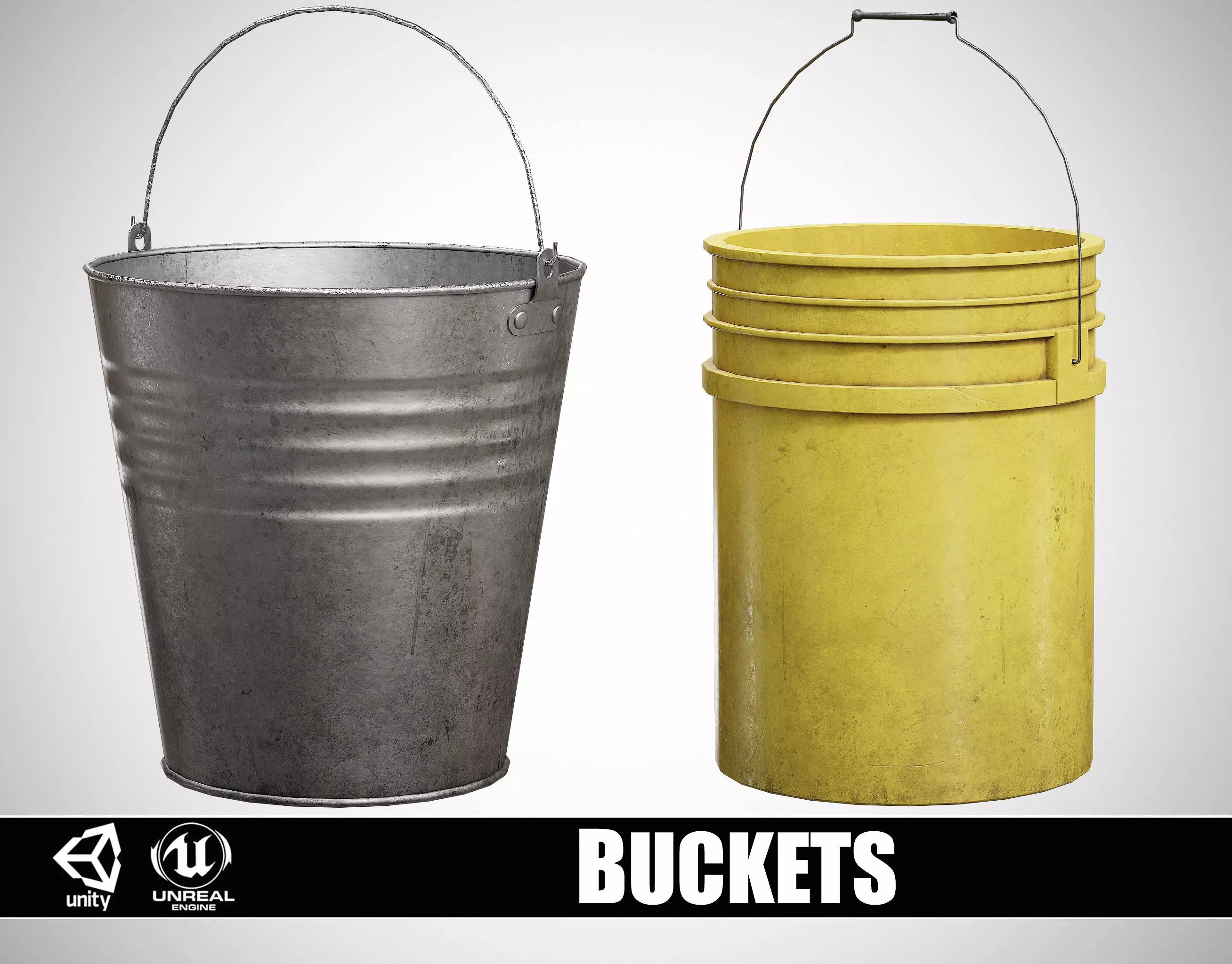 Metal and Plastic Buckets Low-poly 3D model_0