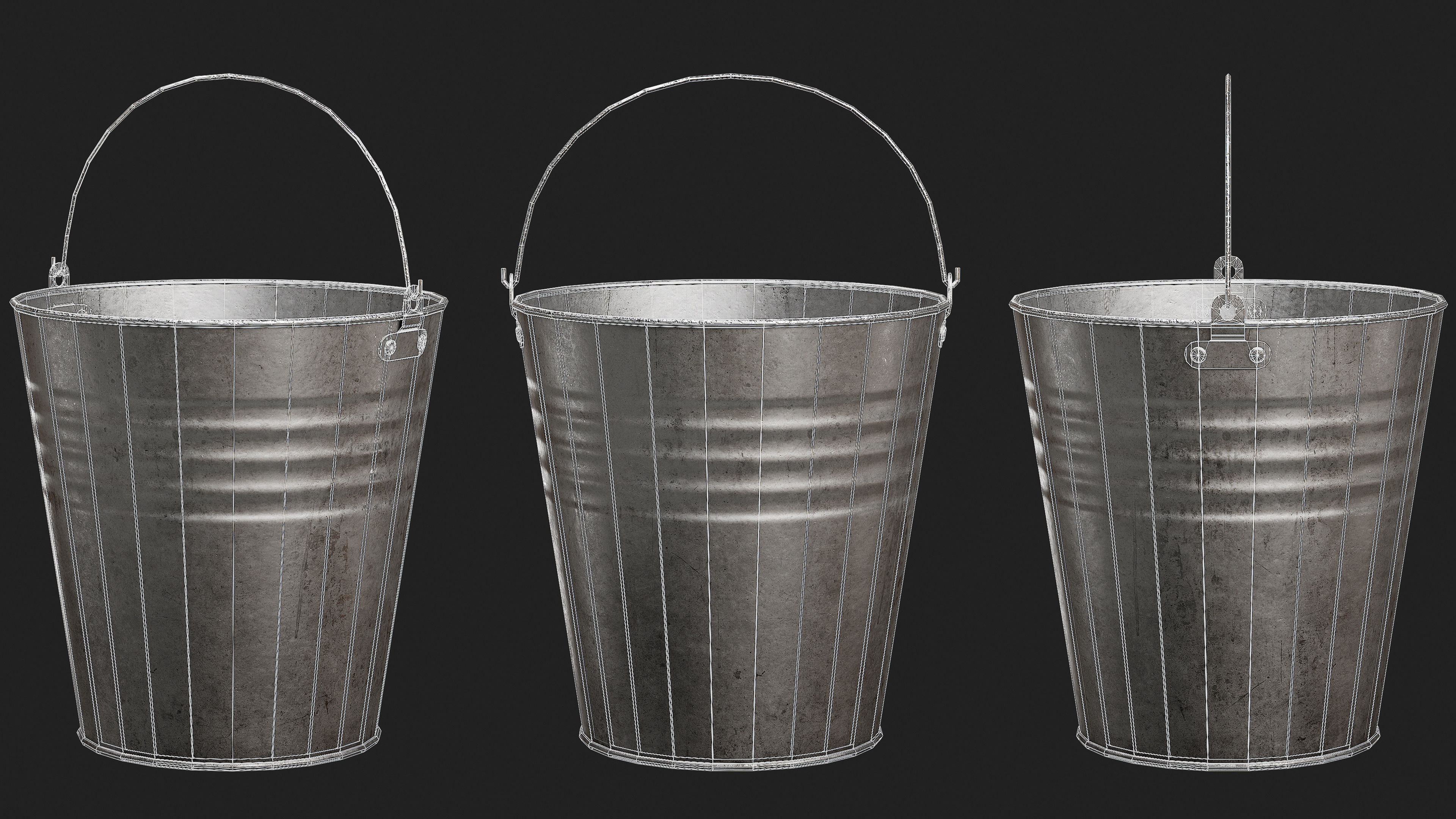Metal and Plastic Buckets Low-poly 3D model_4