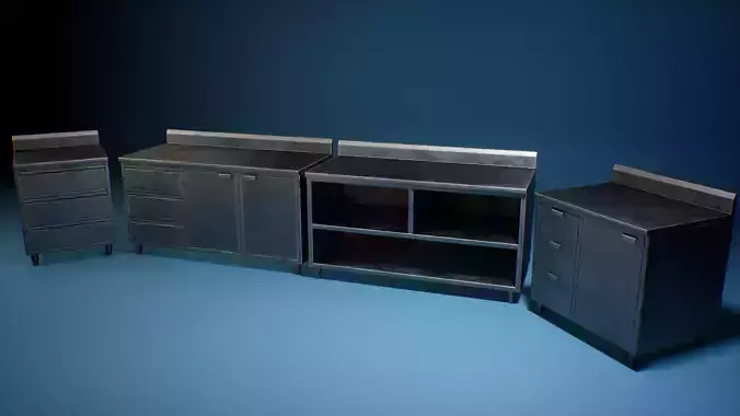 PBR Game-ready Steel Kitchen Cabinet Pack - 4k textures