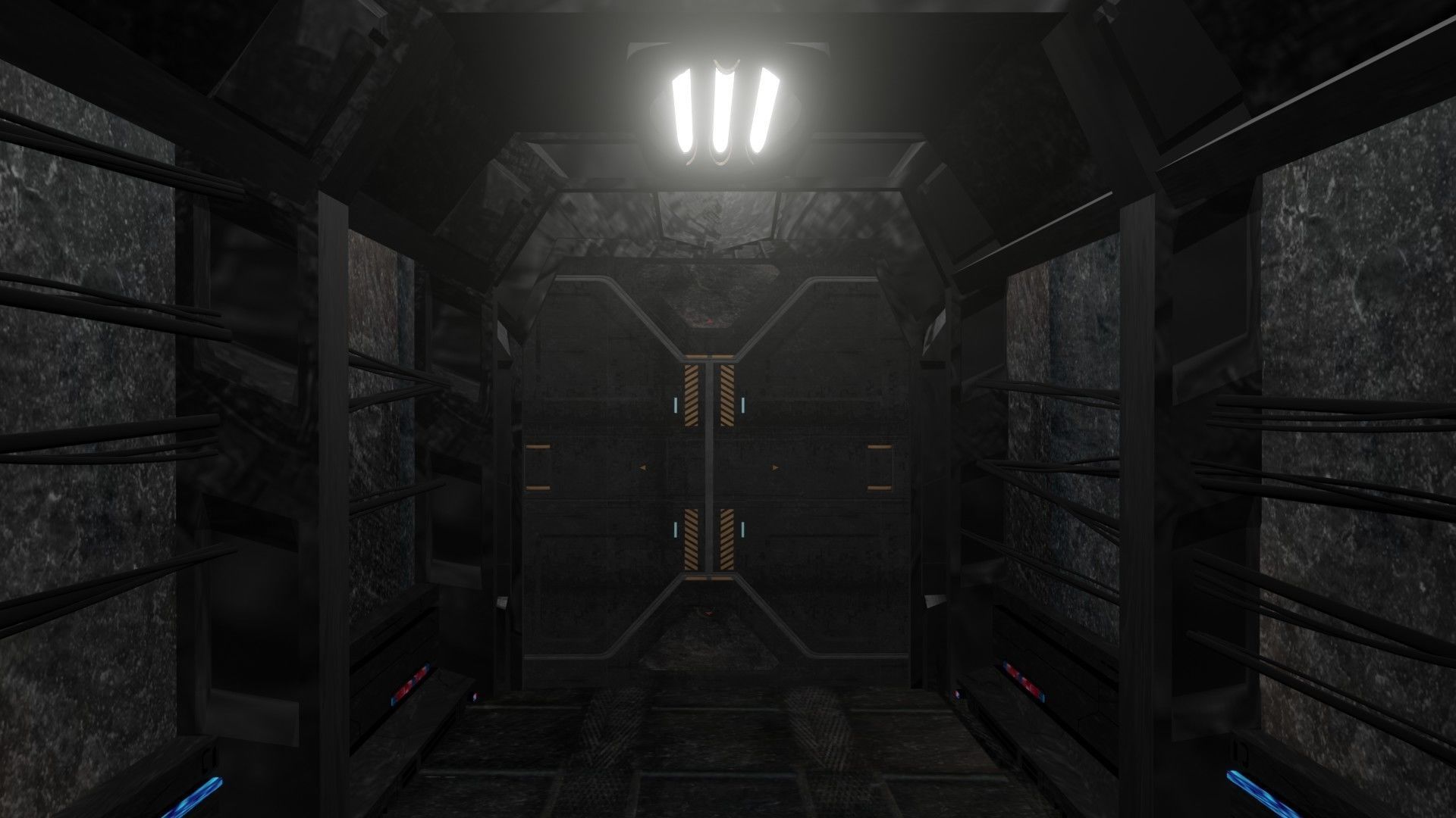 Dark sci-fi hallway Low-poly 3D model_1