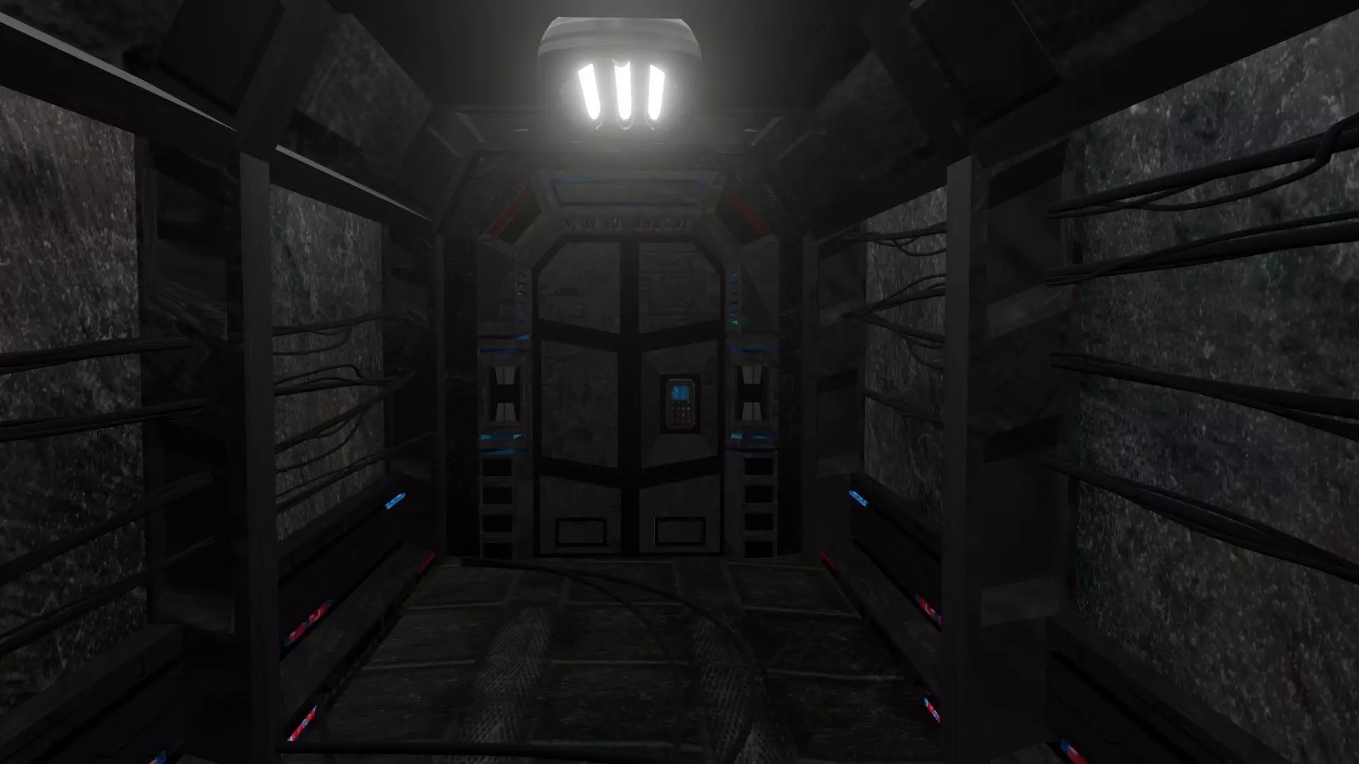 Dark sci-fi hallway Low-poly 3D model_0