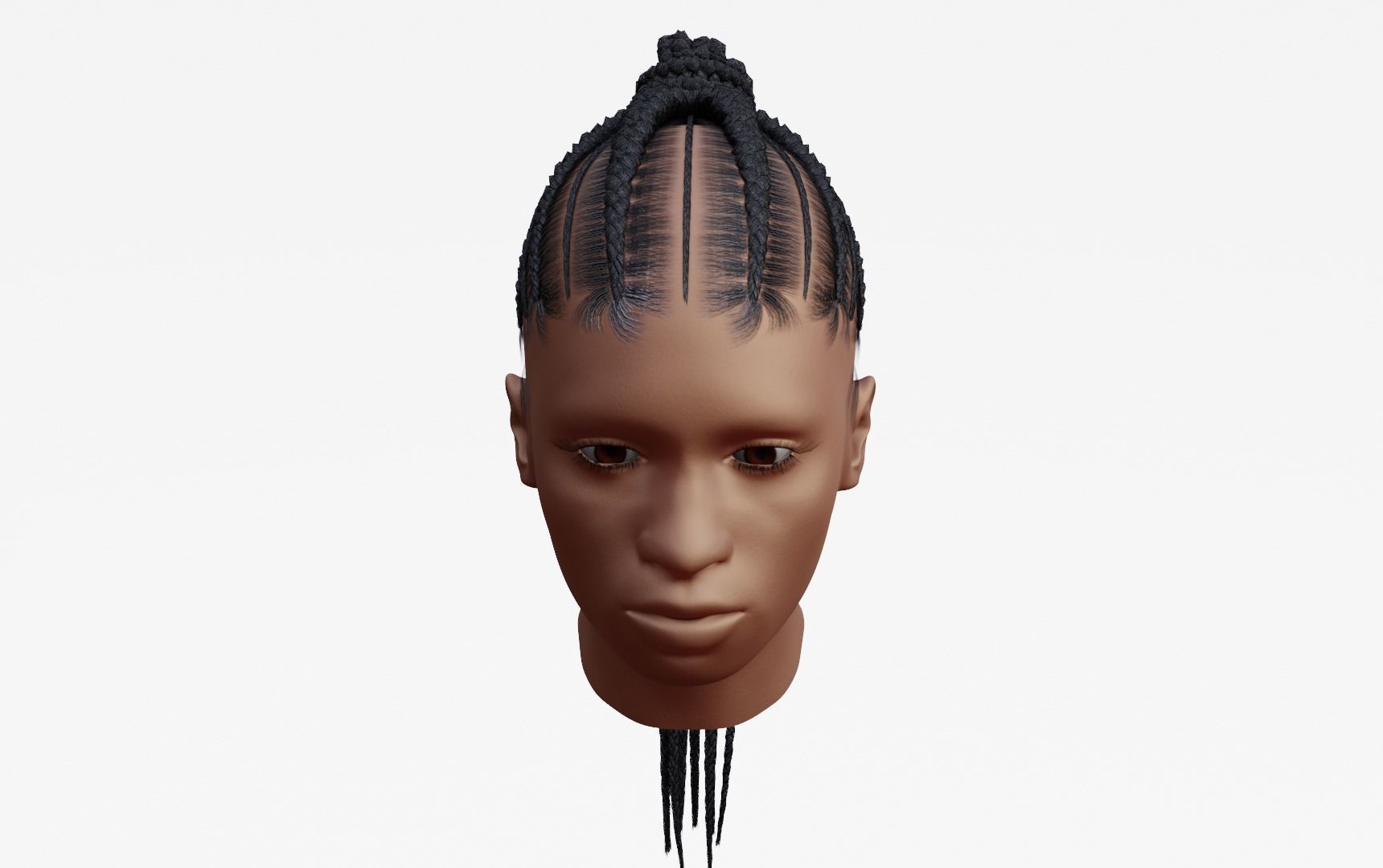 Female afro hair braids with tail 3d Model v01 Low-poly 3D model_4