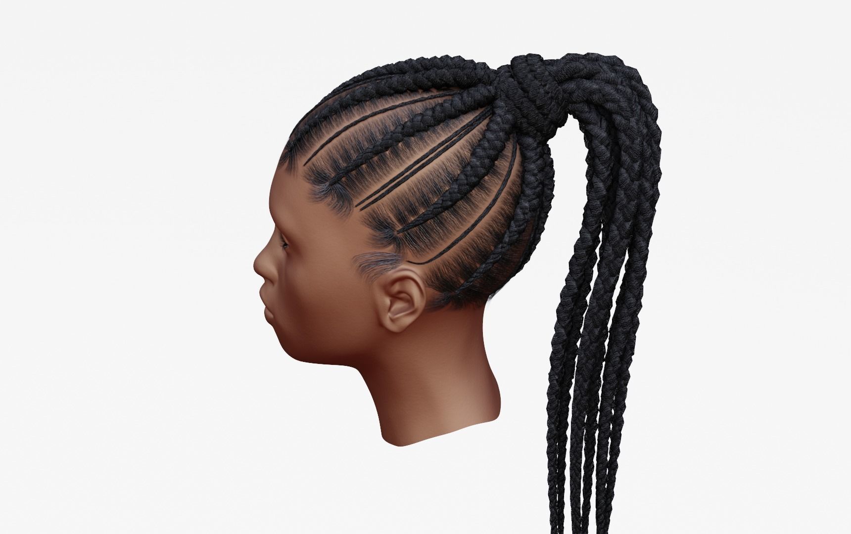 Female afro hair braids with tail 3d Model v01 Low-poly 3D model_6