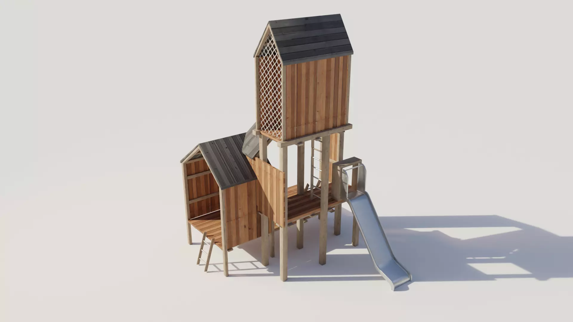 Playgraund Slide-Swing Wooden Low-poly  Low-poly 3D model_0