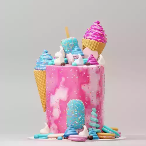 Birthday cake with ice cream cone 3D model 3D model