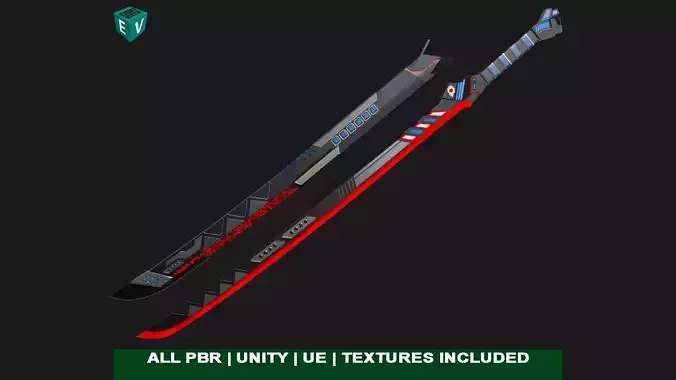 Sci-Fi Sword 02 All PBR Unity UE Textures Included Low-poly 3D model