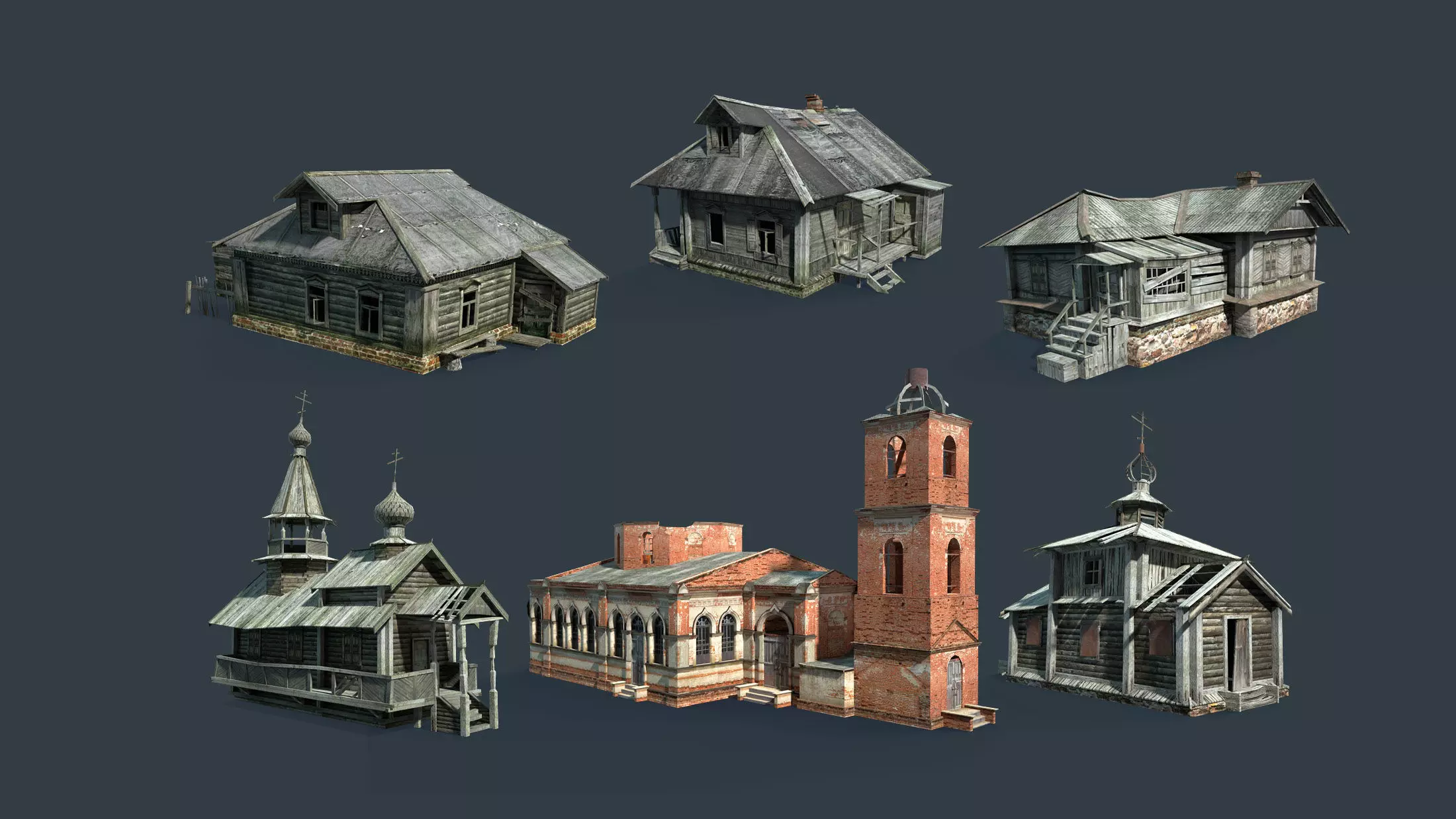 Abandoned Russian Village Collection Low-poly 3D model_0