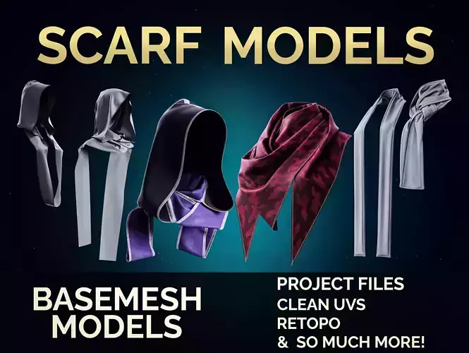 21 Scarf And Hooded Scarf Basemesh Models 3D model