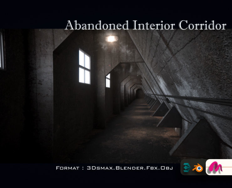 Abandoned Interior Corridor Low-poly 3D model_34