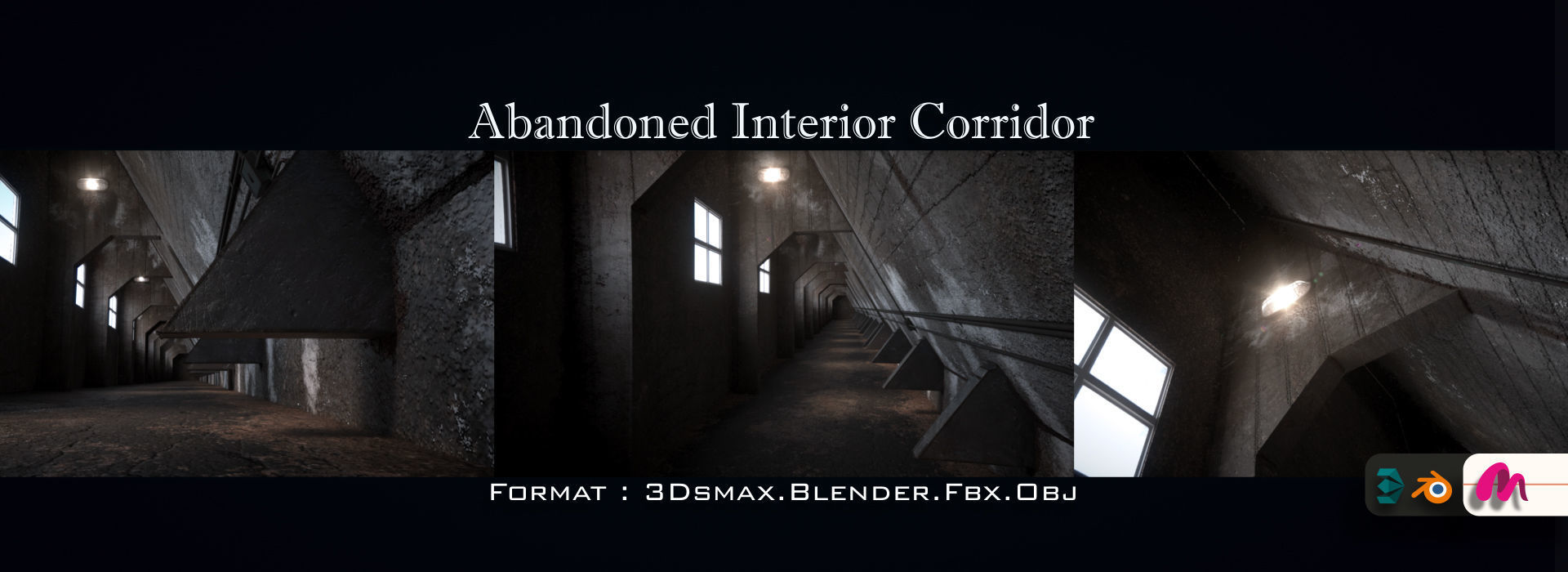 Abandoned Interior Corridor Low-poly 3D model_32