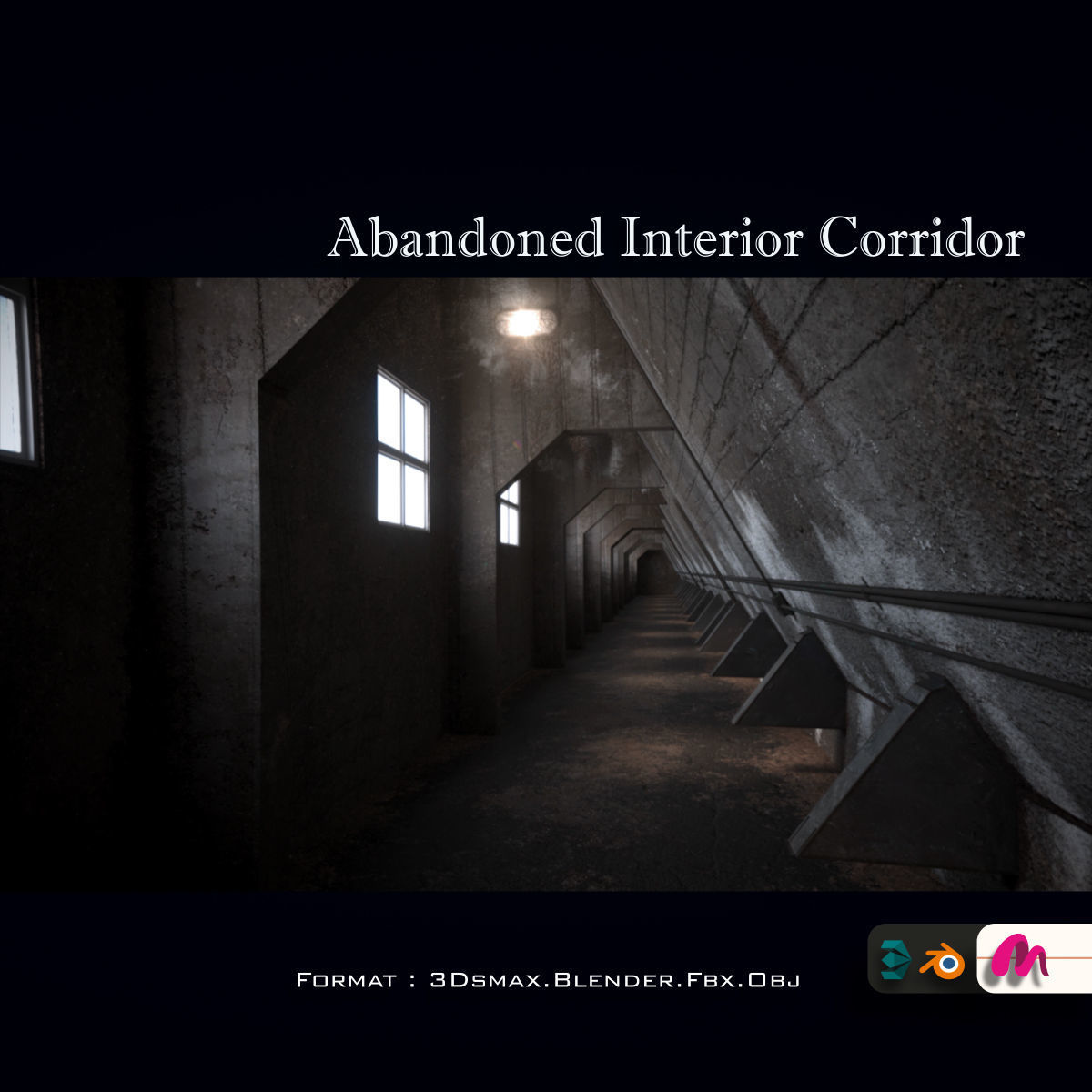 Abandoned Interior Corridor Low-poly 3D model_29