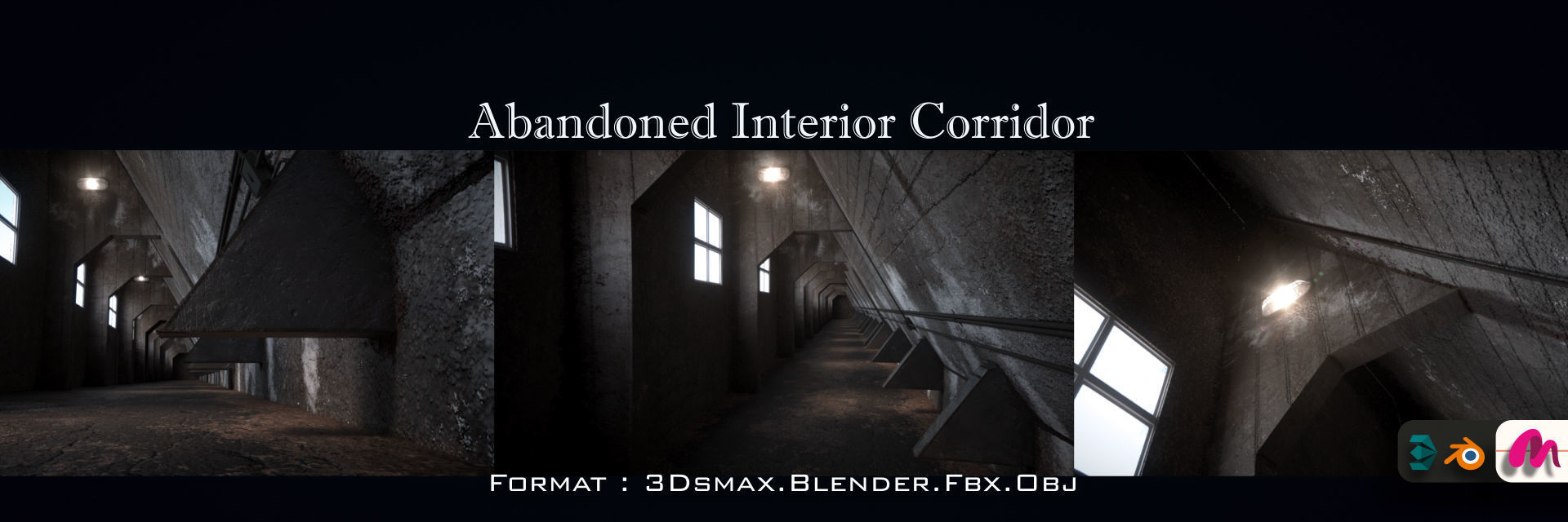 Abandoned Interior Corridor Low-poly 3D model_31