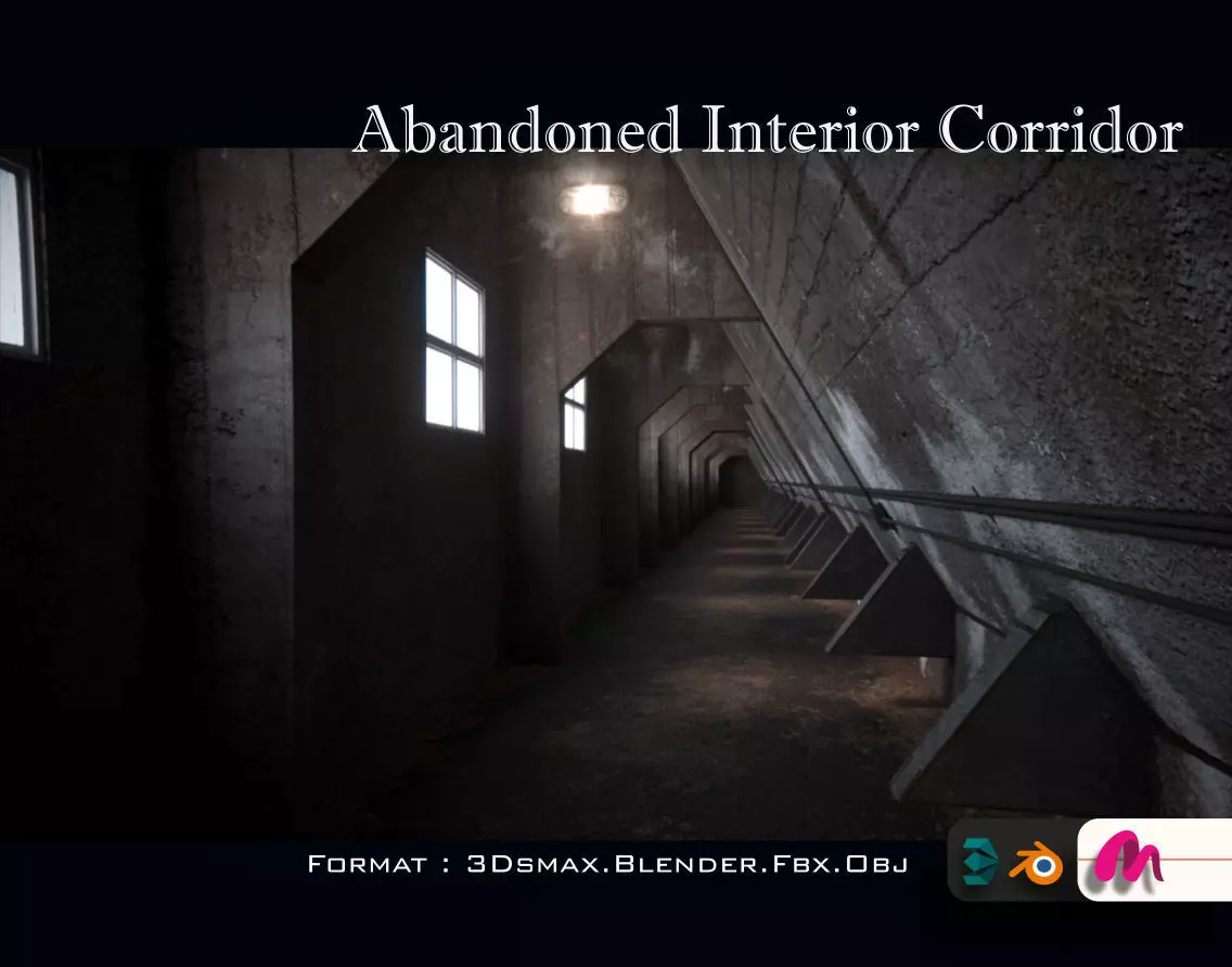 Abandoned Interior Corridor Low-poly 3D model_0