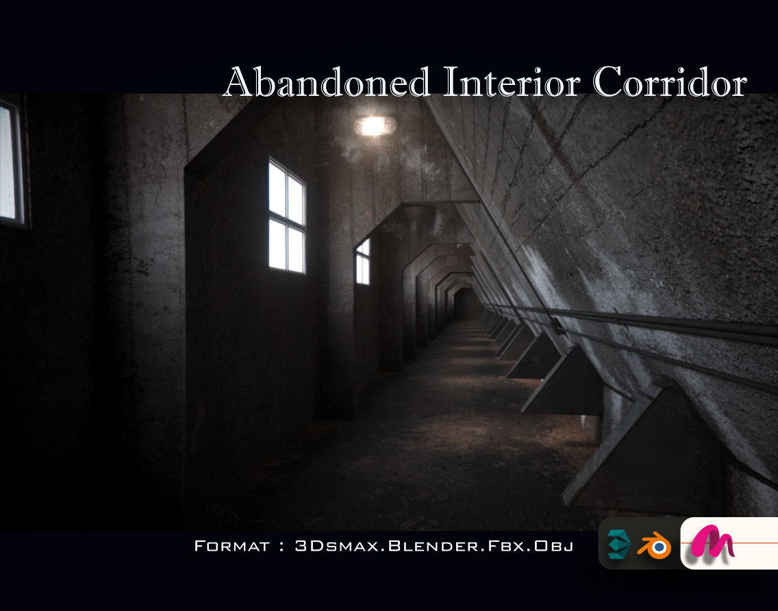 Abandoned Interior Corridor Low-poly 3D model_33
