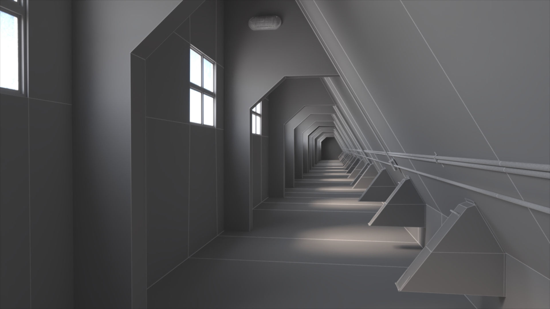 Abandoned Interior Corridor Low-poly 3D model_8