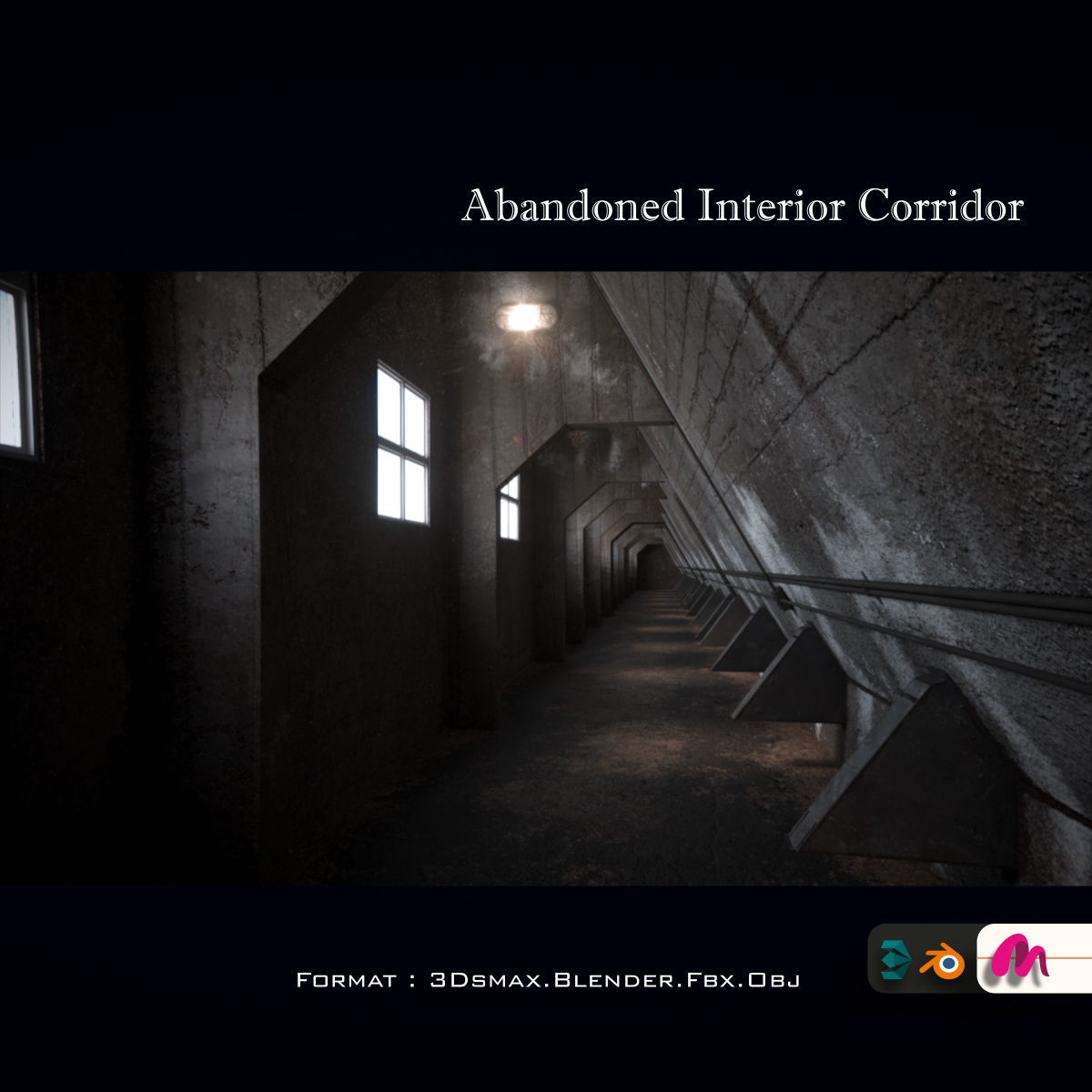 Abandoned Interior Corridor Low-poly 3D model_30