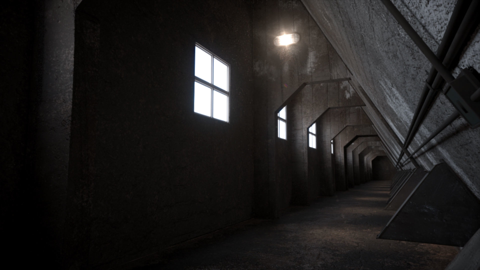 Abandoned Interior Corridor Low-poly 3D model_5