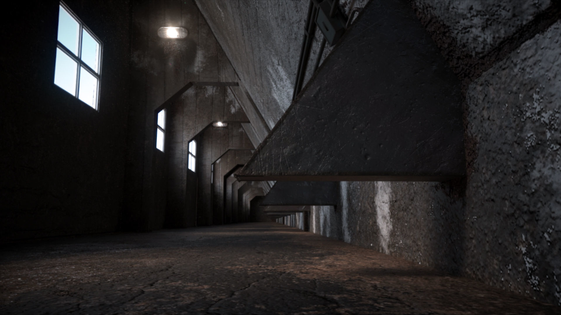 Abandoned Interior Corridor Low-poly 3D model_2