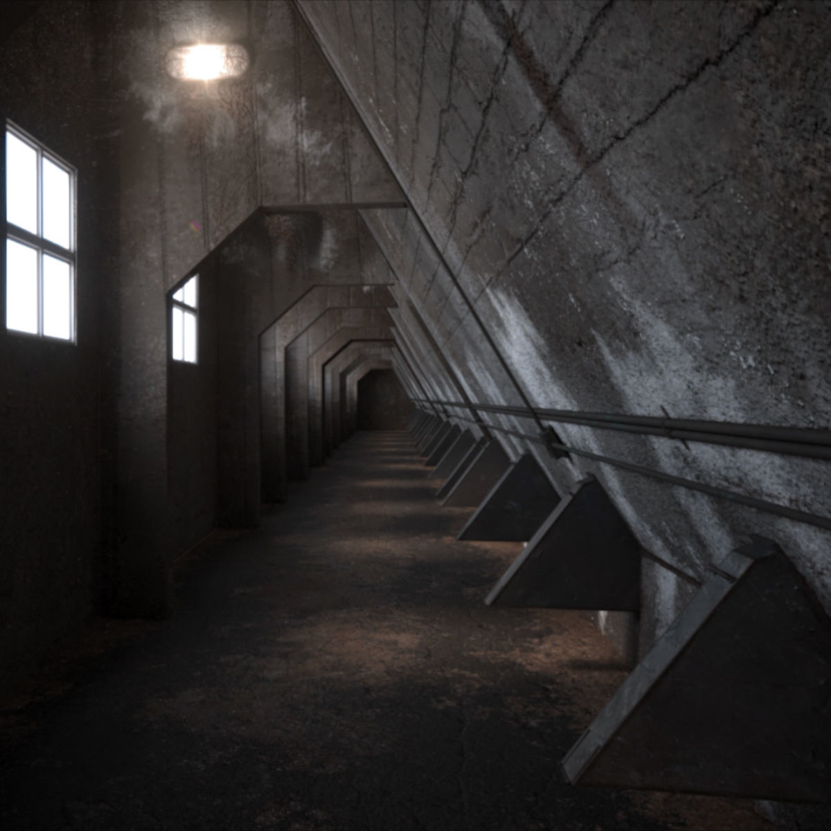 Abandoned Interior Corridor Low-poly 3D model_35